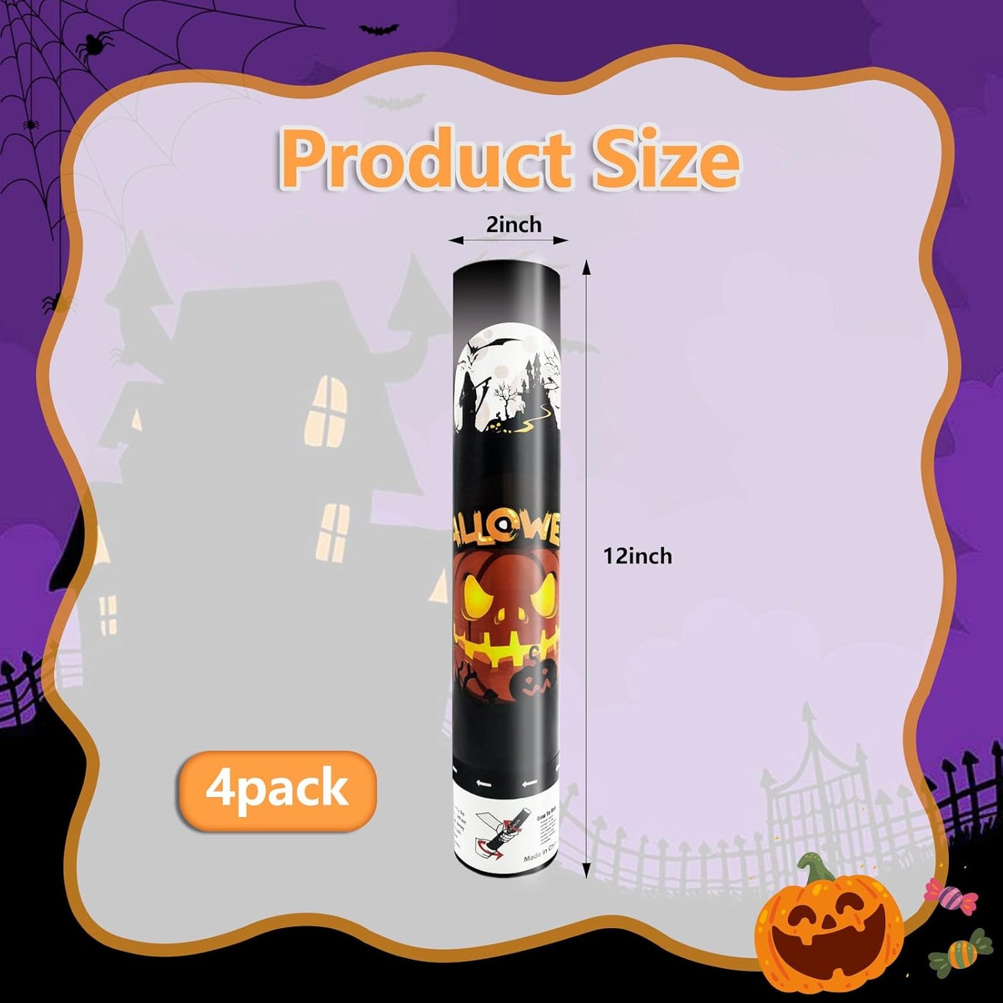 4 Pack Halloween Confetti Poppers, 12 Inch Confetti Cannon Party Poppers Shooters for Birthday, Wedding, Graduation, Anniversary, Parties, Halloween