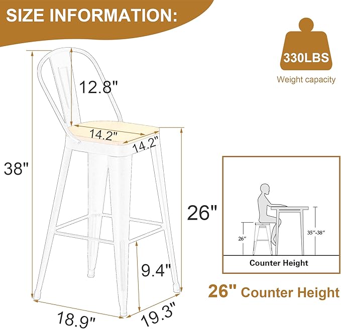 Andeworld Metal Bar Stools Set of 2, 26 inch Counter Height Barstools - Image 2