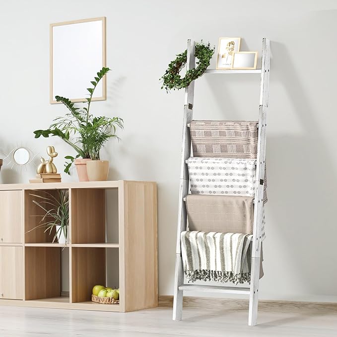 Honest Blanket Ladders for The Living Room, 6-Tier Blanket Holder, Wall-Leaning - Image 2