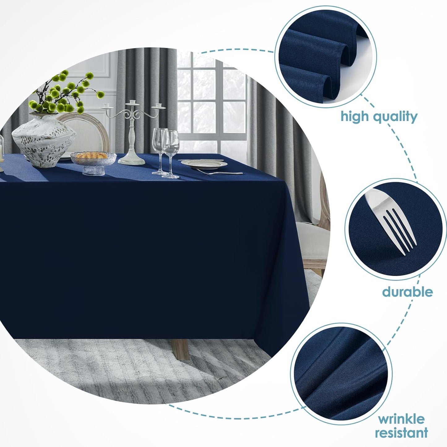 VidaFete Tablecloth 6 Pack 90 * 132inch Rectangle Table Cloth Polyester, Stain Wrinkle Resistant, Rectangular Polyester Table Cover for Kitchen Dinning Party Wedding Buffet Decoration(Navy Blue)
