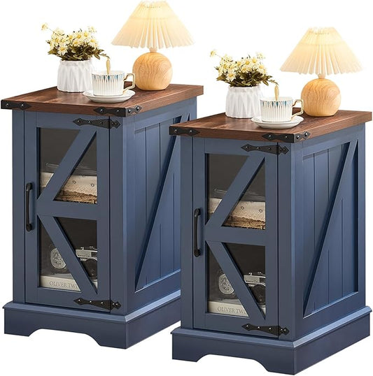 Joaxswe Farmhouse 14'' Side End Table Set of 2, Narrow Night Stand by Joaxswe