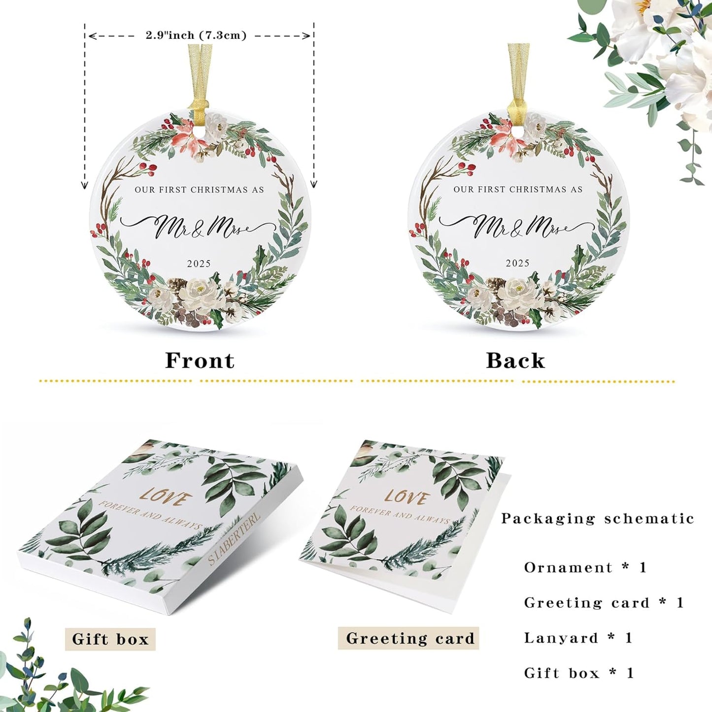 2025 First Christmas Married Ornament,First Year as Mr and Mrs Christmas Hanging Ornament Wedding Decoration for Couple