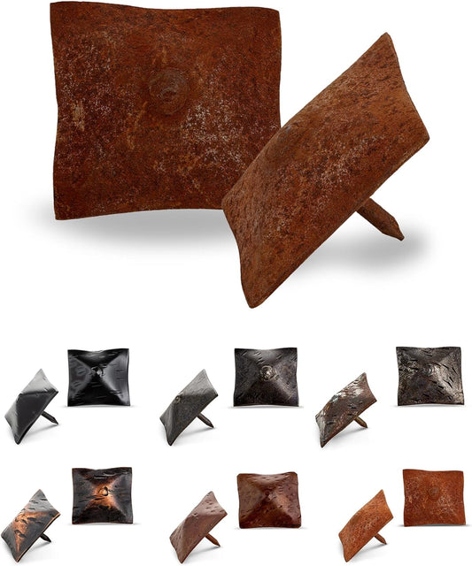 50 Pack 1.5" Square Head Iron Clavos Decorative Nails – Rusted – Handmade Rustic Square Fasteners for Farmhouse Shutters, Faux Wood Beams, Barn Doors, Shutters, and Gates – Ornamental Wood Accent