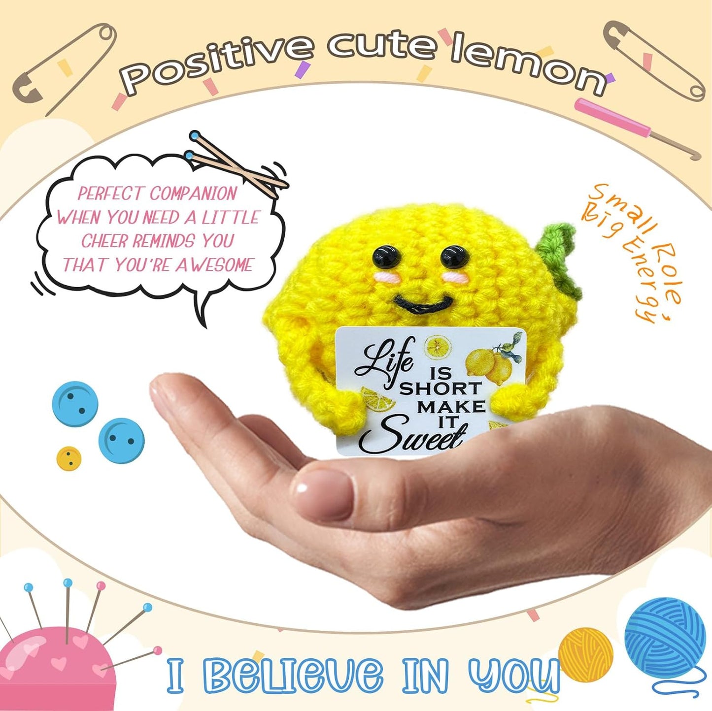 Emotional Support Crochet Lemon,Lovely Gift for Friends,Mom,Dad,Grandpa,Grandma,Colleagues,Classmates,Graduation Gift,Home Office Decoration