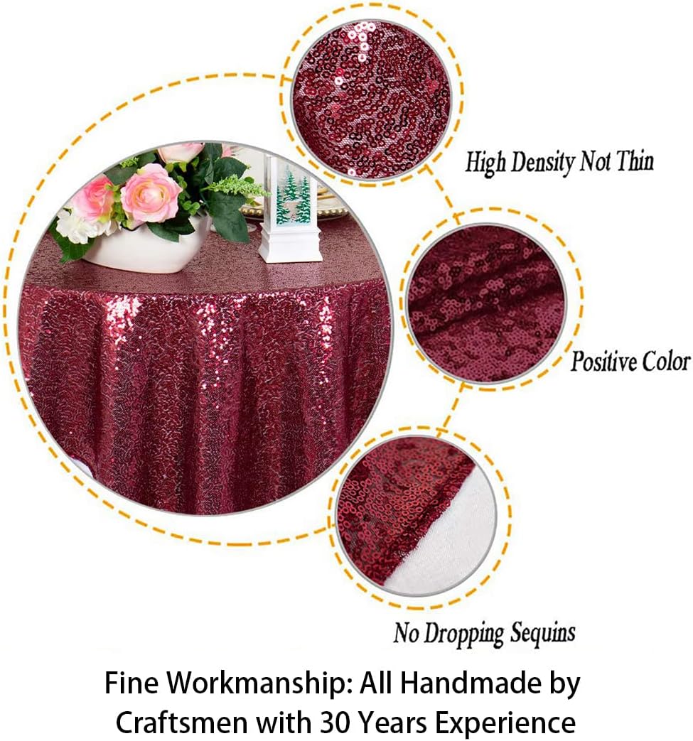 ShinyBeauty Sequin Tablecloth Wine Table Linen Burgundy Table Cover 36x36 Inches Table Overlays for Wedding Party Decor Small Square Tablecloth 36x36 for Round Tables