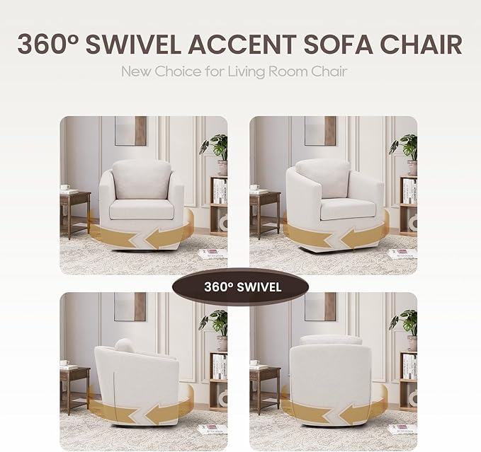 COLAMY 360° Swivel Accent Chair Set of 2 No-Sag Foam & Sturdy Metal Base - Image 8