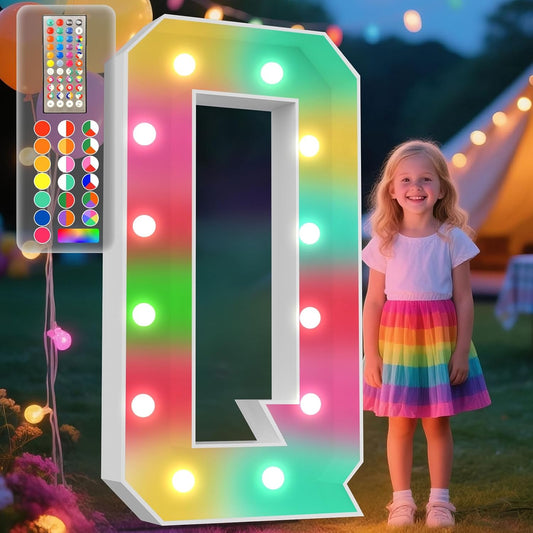 Ledido 4FT Marquee Light Up Letters, 34 Colors Changing Marquee Letter 4 Feet Tall with Remote, Big Letters for Party Wedding Graduation Birthday Decorations, Large Light Up Letter Q