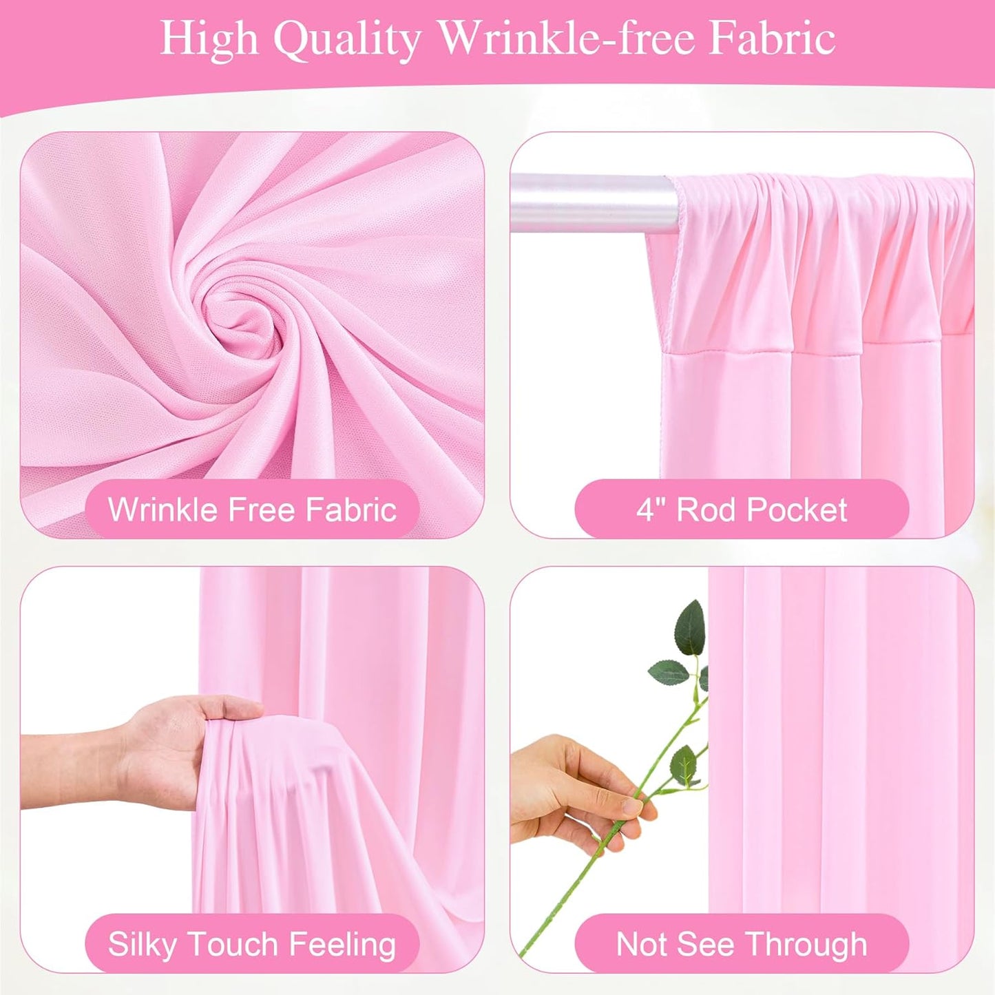 Pink Backdrop Curtains with Lights for Parties,10x10FT Wrinkle Free Polyester Wedding Photo Backdrop Curtains for Baby Shower Birthday Ceremony Reception Home Party Decorations-5ft x 10ft,2 Panels