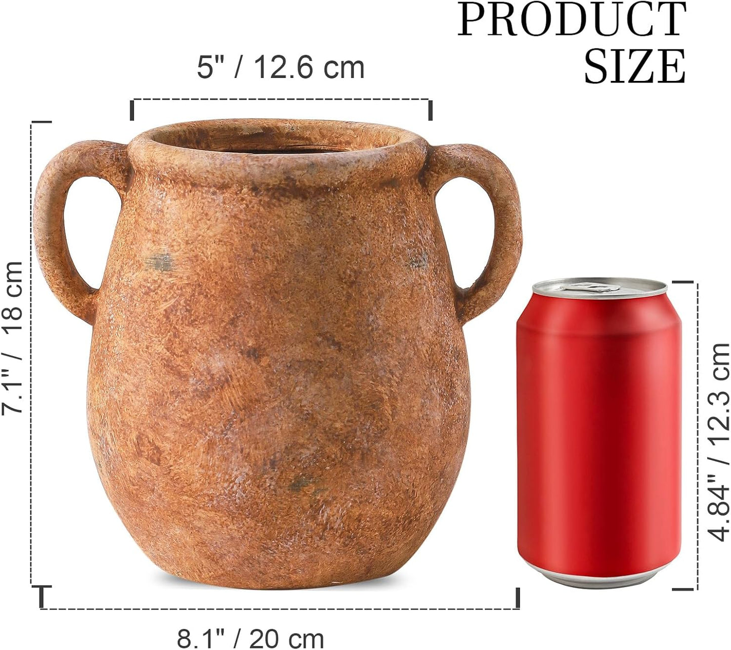 Ceramic Flower Vase Home Decor - 7.1 Inch Rust Table Flowers Vases Living Room Bedroom Plant Decorations Modern Farmhouse Vintage for Kitchen Shelf Office Coffee Dining Desk House Women