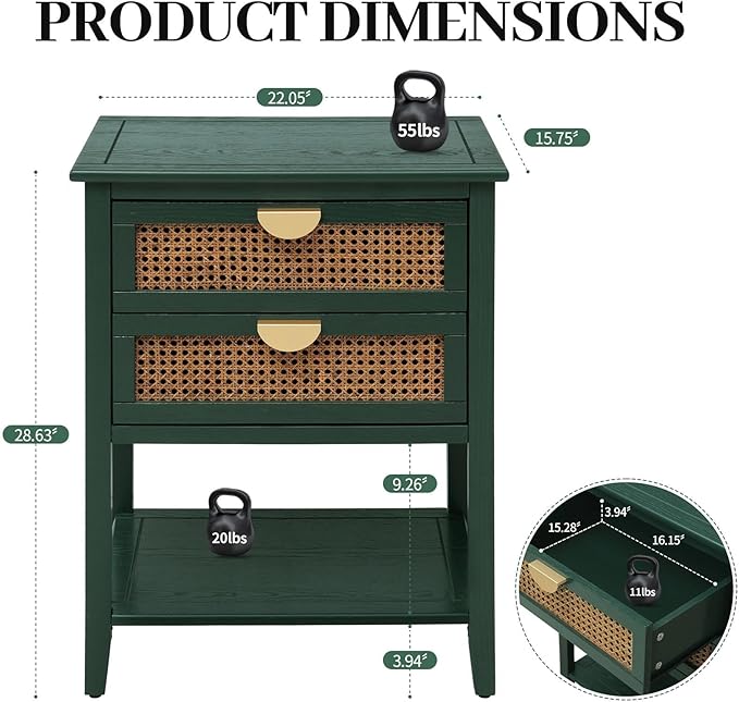 22" Green Accent Side Cabinet, Boho Storage Cabinet - Image 2
