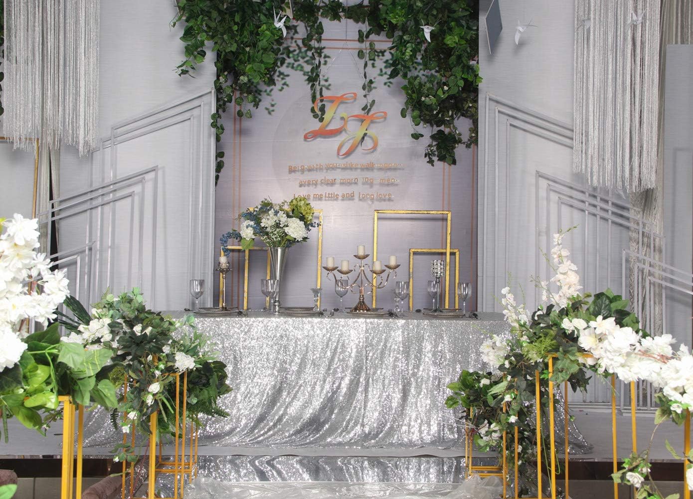 SquarePie Sequin Tablecloth 60 x 120 Inch Silver Reflect Lights Bling Sparkly Table Cloth for Wedding Party