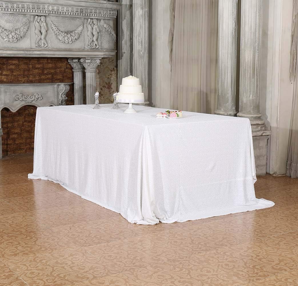 SquarePie Sequin Tablecloth 60 x 102 Inch White Sparkly Table Linen for Wedding Party