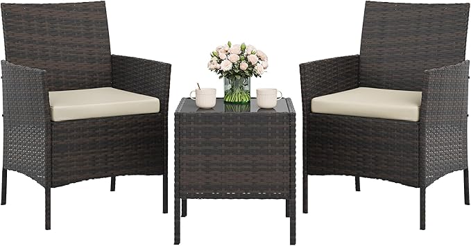 3-Piece Outdoor Furniture Set, PE Rattan Wicker Chairs - Image 7