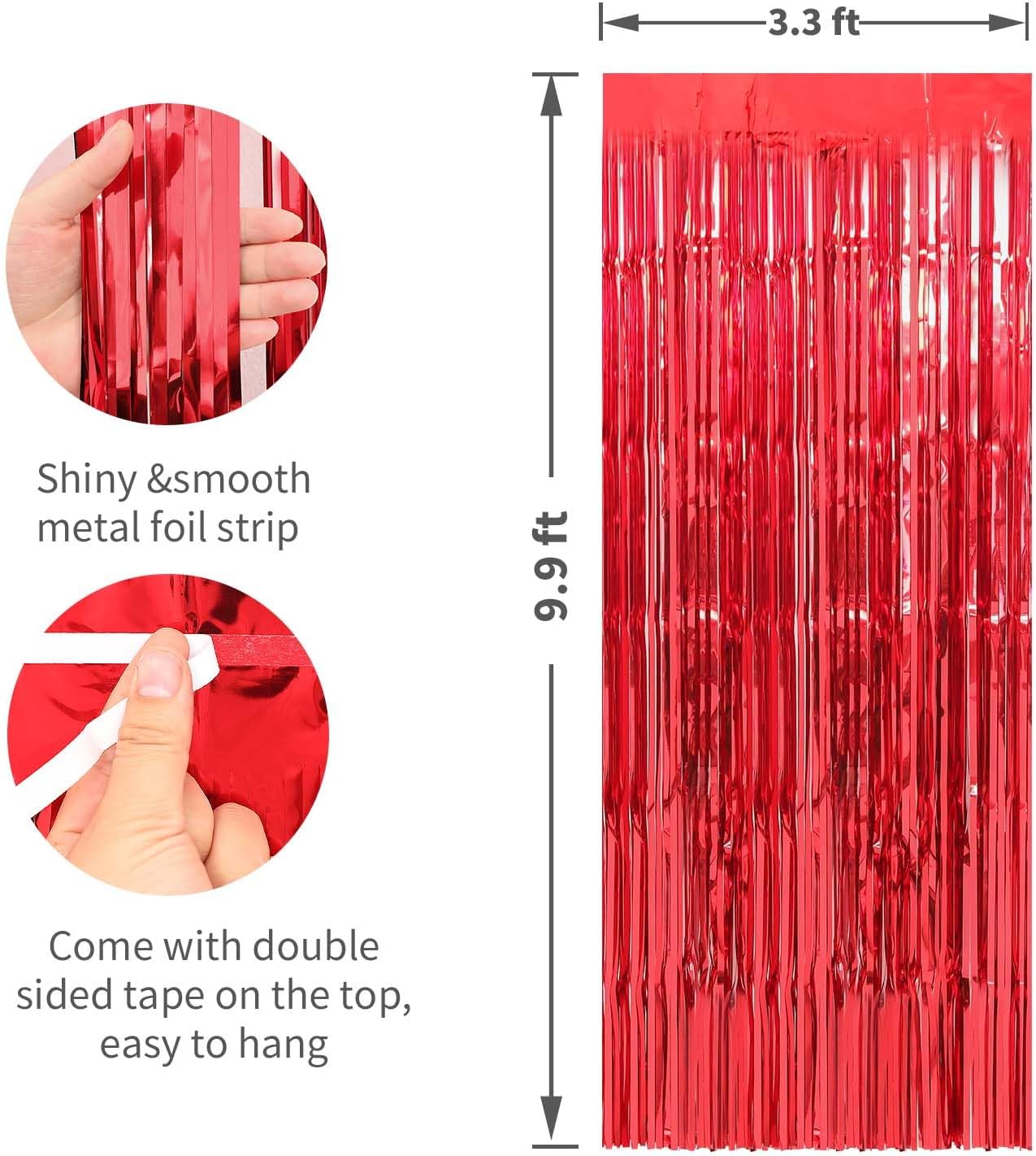 Crosize 4 Pack 3.3 x 9.9 ft Red Foil Fringe Curtains Party Decorations, Red Tinsel Curtain Backdrop for Parties, Door Streamers, Glitter Streamer Fringe Backdrop for Birthday Decoration