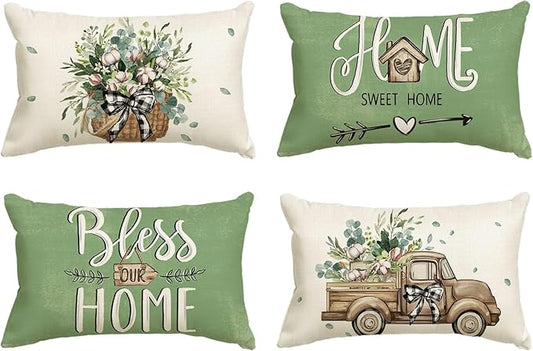AVOIN colorlife Bless Our Home Farmhouse Eucalyptus Leaves Throw Pillow Covers by AVOINcolorlife