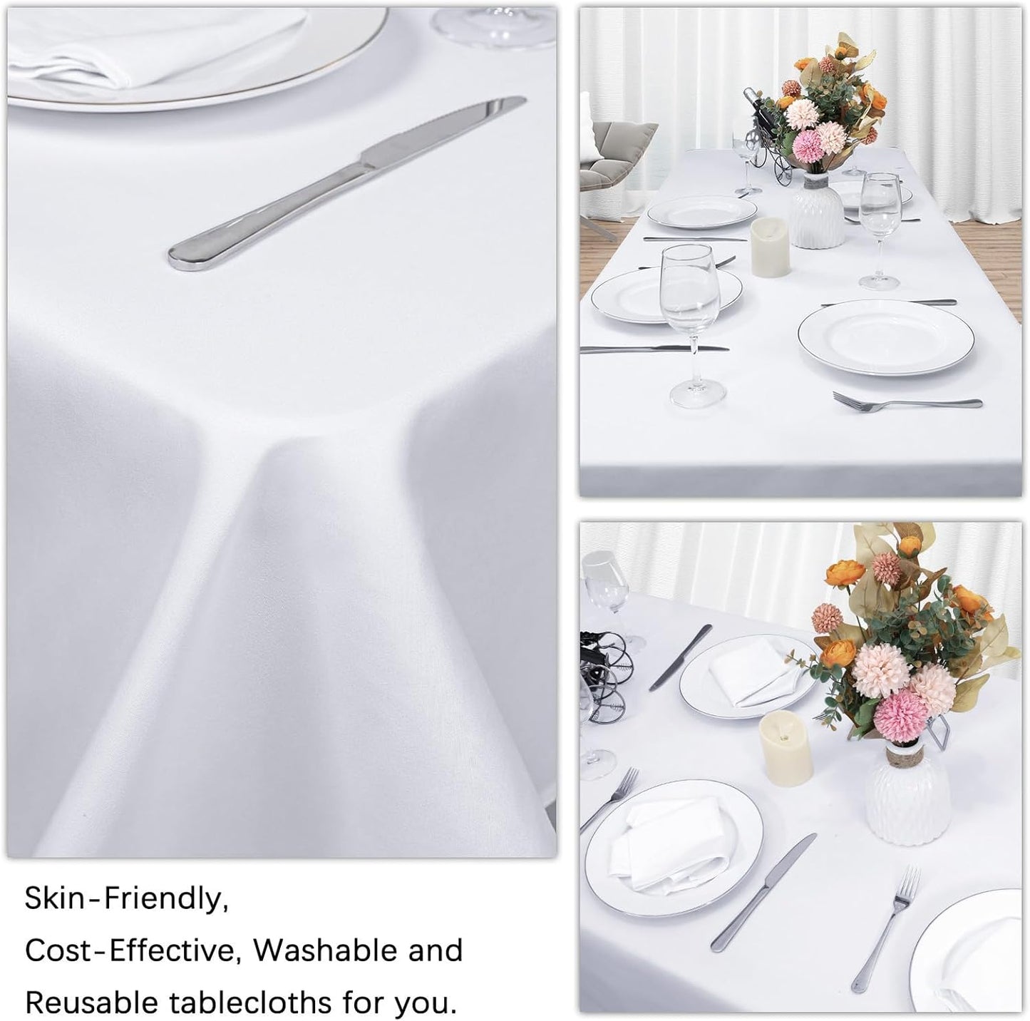 12 Pack White Table Cloth 60 x 84 Inch Rectangular Tablecloths for 4 Foot Rectangle Tables, Wrinkle Resistant White Tablecloth Washable Polyester Fabric Table Covers for Buffet Wedding Party Banquet