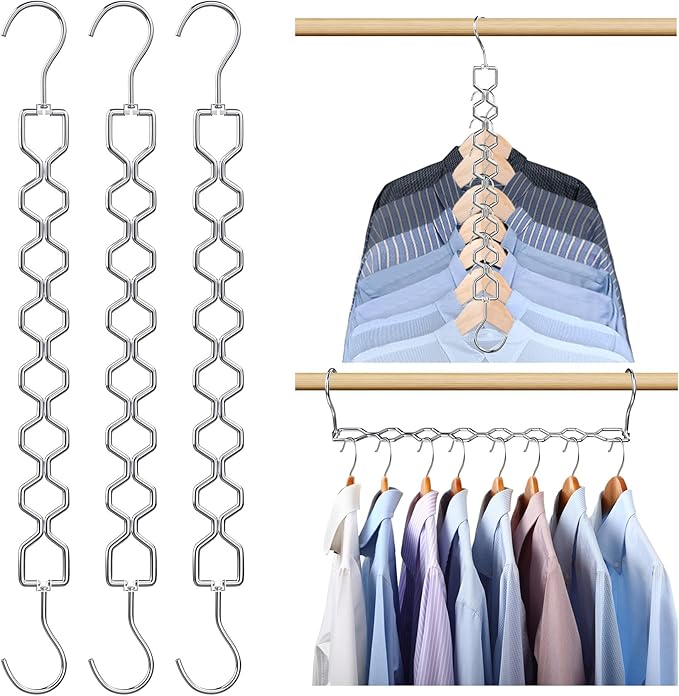 Space Saving Hangers for Clothes 3 Pack, Sturdy Metal Hangers Heavy Duty Magic by Besslly