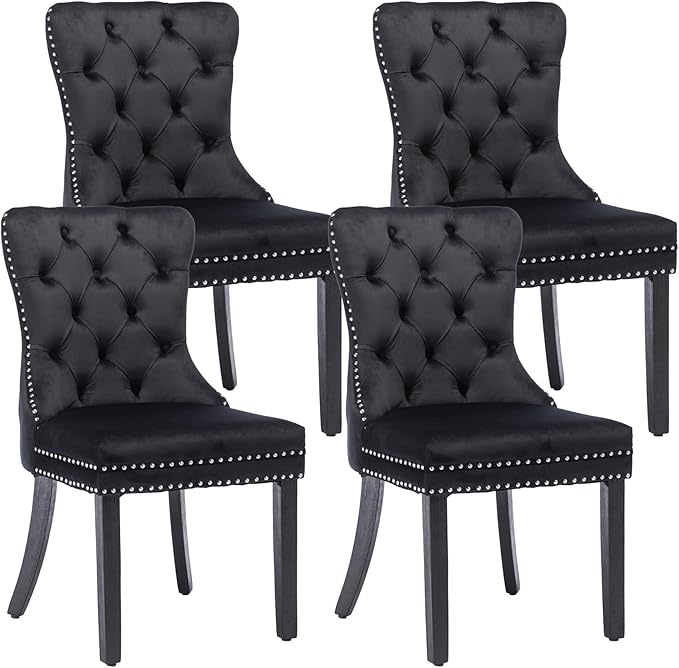 KCC Velvet Dining Chairs Set of 4, Upholstered High-end Tufted Dining Room Chair by KCC