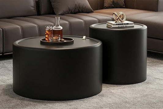 SSLine Set of 2 Black Round Nesting Coffee Tables by SSLine