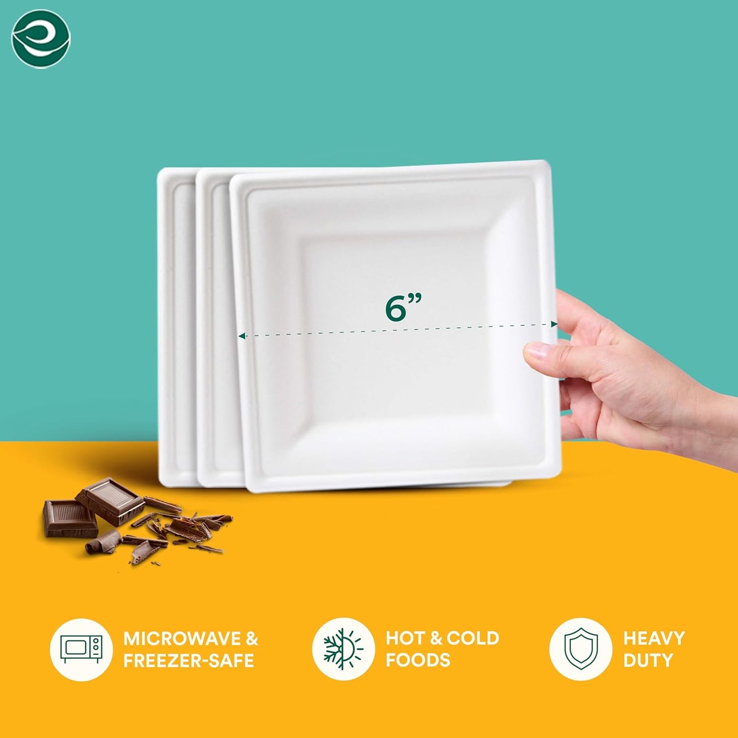 ECO SOUL Compostable Paper Plates 6 Inch (100 Count) Heavy Duty Disposable Dessert Plates, Eco-Friendly Sugarcane Bagasse Small Plates For Appetizer- White