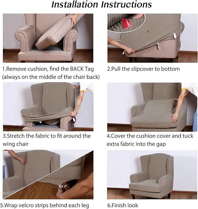 Turquoize Wingback Chair Covers 2 Piece Wing Chair Slipcover Stretch Slipcovers - Image 6