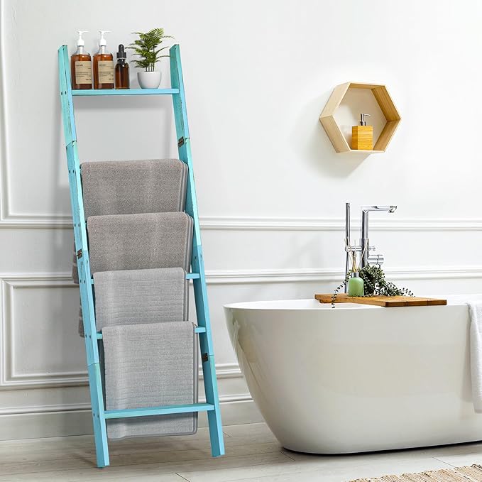 Honest Blanket Ladders for The Living Room, 6-Tier Blanket Holder, Wall-Leaning - Image 6