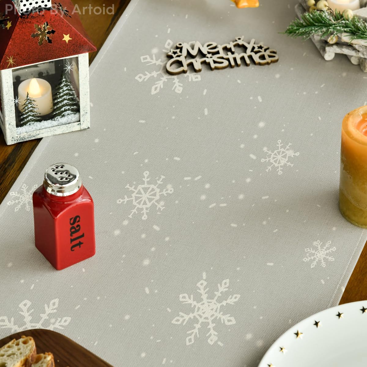 Artoid Mode Grey Snowman Snowflake Let it Snow Winter Table Runner, Seasonal Christmas Kitchen Dining Table Decoration for Home Party Decor 13x60 Inch