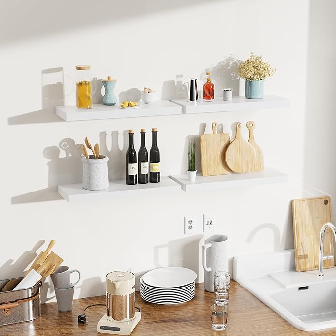 Bellsal White Engineered Wood Wall Shelf Set of 6, Living Room, Bathroom Storage - Image 4