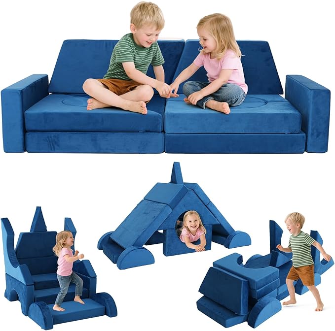 15 Pcs Modular Kids Play Couch, Toddler Couches That Fold Out, Plush Foam Chair by VIXLONOutdoorSlowTime