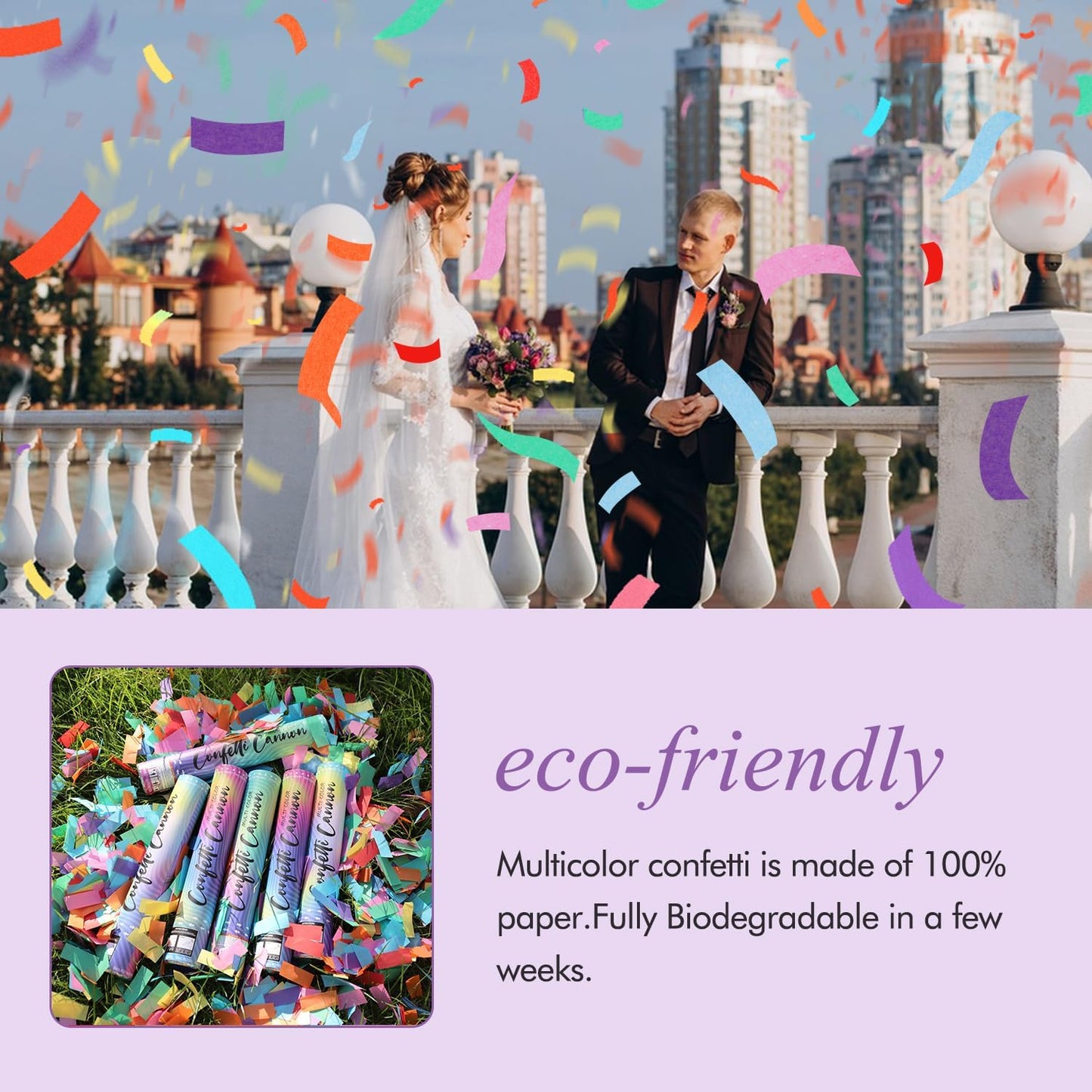 6 Pack Confetti Poppers Multicolor Confetti Cannon - 12 Inch Biodegradable Party Poppers Shooters for Birthdays, Weddings, New Year's Eve, Christmas, Parties,Graduation celebration