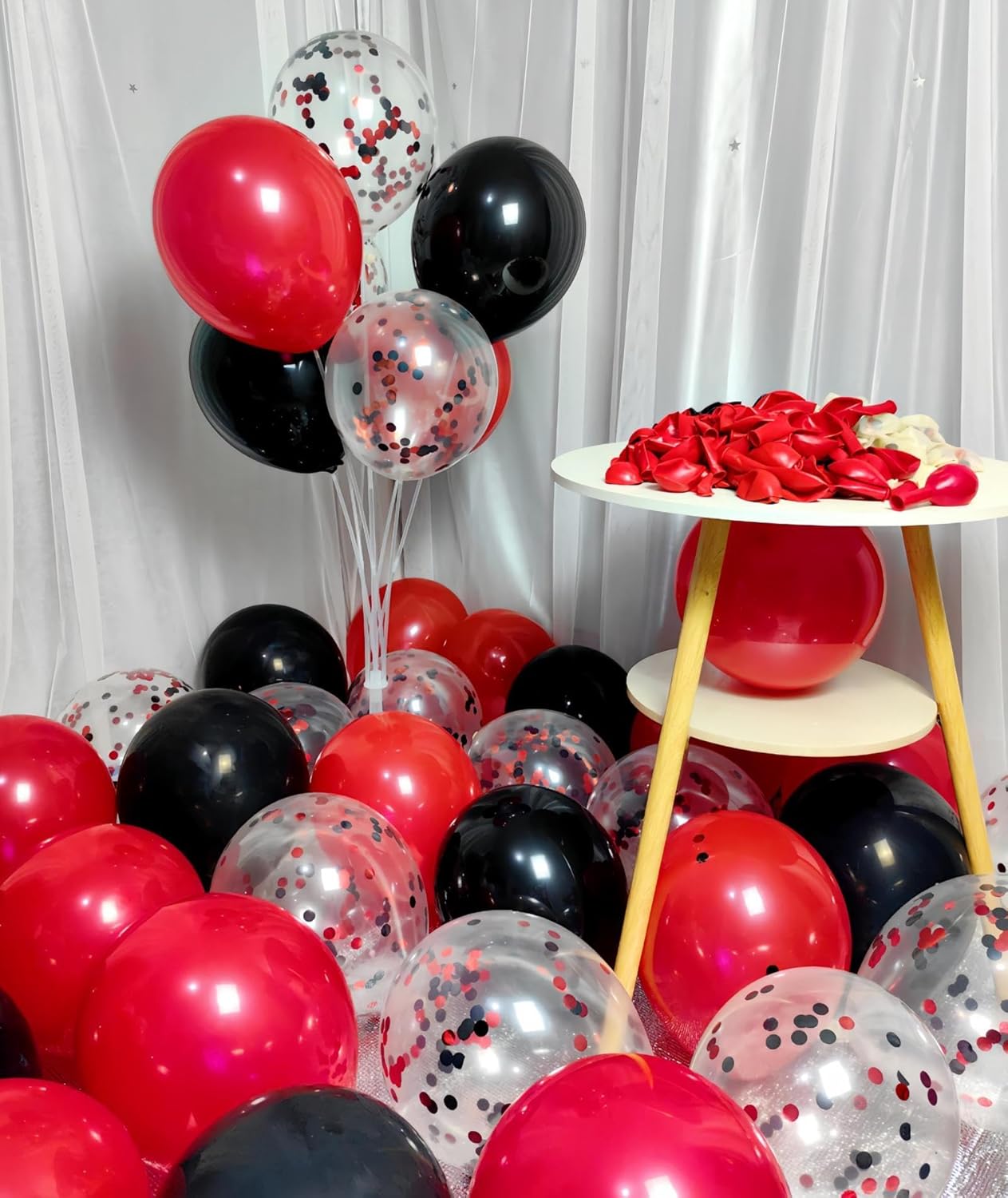300 Pack Red and Black Balloons 12 Inch Red Black Confetti Balloon for Various Party Events Decorations