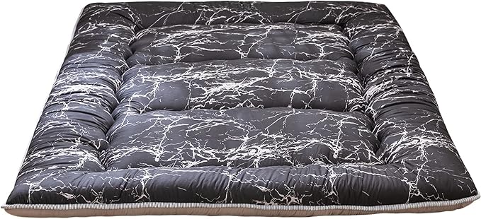 MAXYOYO Black Marble Printed Japanese Futon, Thicken Sleeping Pad Roll Up by MAXYOYO