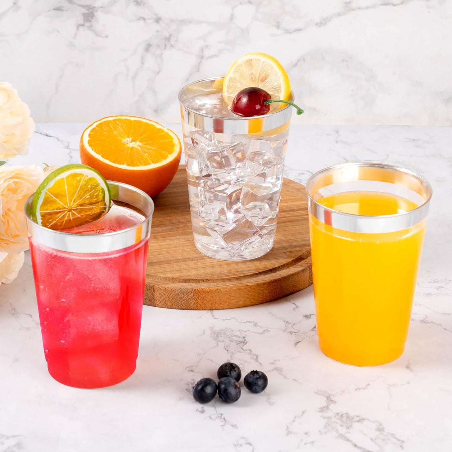 Goodluck 100PCS 12oz Silver Plastic Cups for Party, Disposable Silver Cups, Plastic Cocktail Glasses for Wedding Thanksgiving, Christmas, and Parties