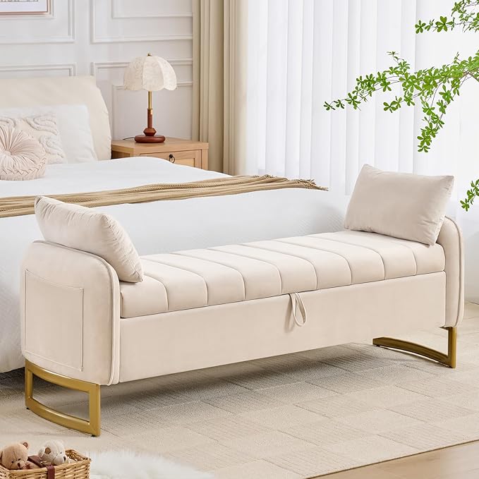 66" Storage Bench for Bedroom End of Bed, King Size Bed Bench by Aemeios