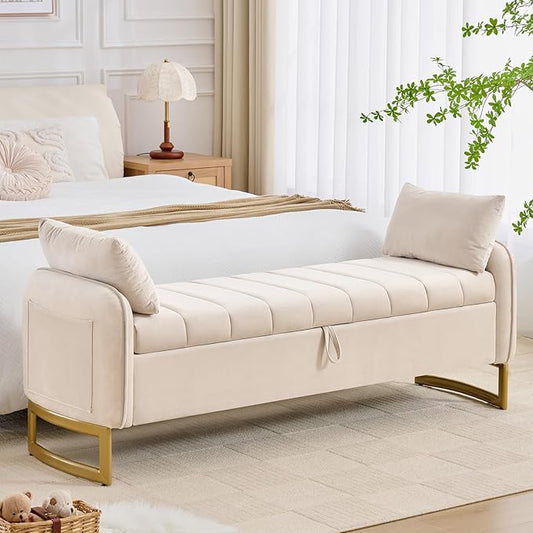 66" Storage Bench for Bedroom End of Bed, King Size Bed Bench by Aemeios