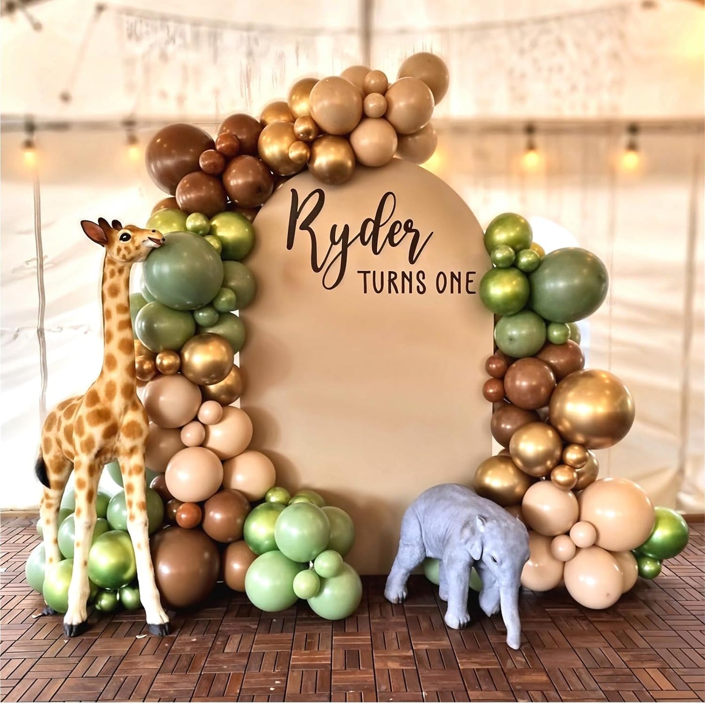 Sage Green Brown Safari Balloons, 60PCS Dusty Olive Green Coffee Beige Metallic Gold Eucalyptus Latex Balloon, Camo Army Hunting Balloons for Woodland Baby Shower Birthday Party Decorations Supplies