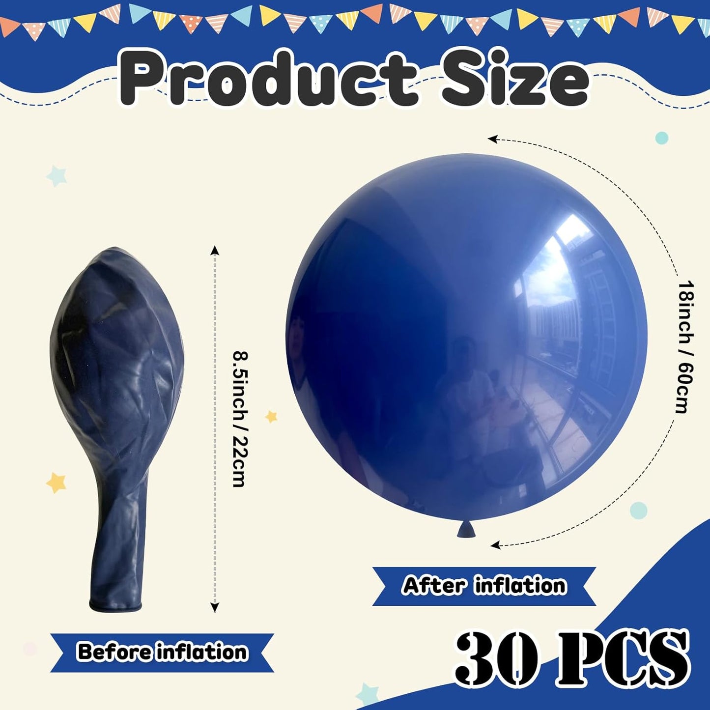 30 pcs Navy Blue Balloons 18 Inch - Large Thick Latex Balloon for Birthday Bridal Shower Wedding Party Decorations