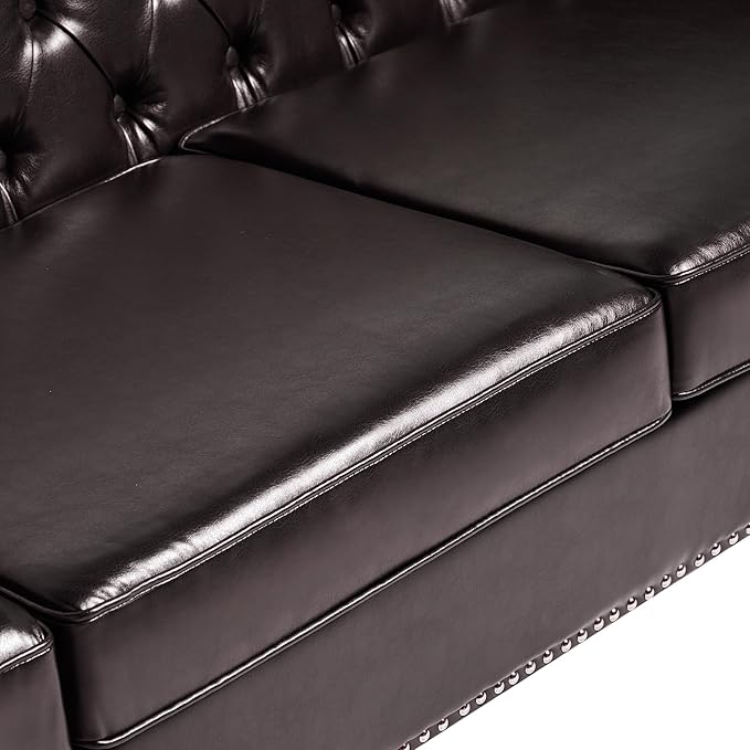 LEVNARY Chesterfield Loveseat Leather, Upholstered Sofa - Image 5