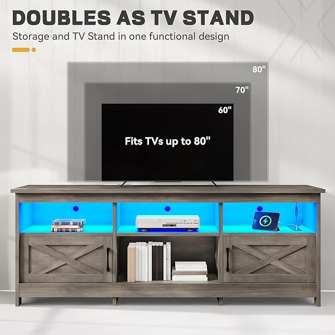 YITAHOME TV Stand for 80/75/70 Inch TVs, Farmhouse Entertainment Center - Image 6