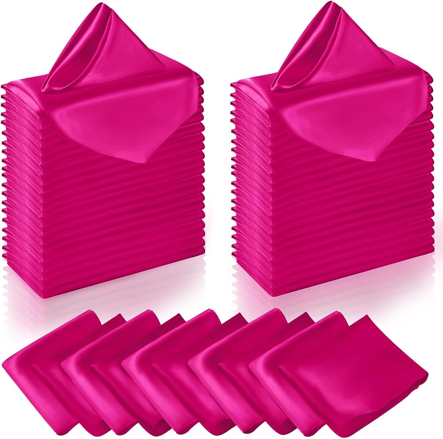 Manyshofu 60 Pieces Hot Pink Satin Napkins - 20x20 Inches Cloth Napkins, Square Satin Fabric Napkins Set - Soft & Reusable Table Napkins for Wedding Dinner Party Lunch