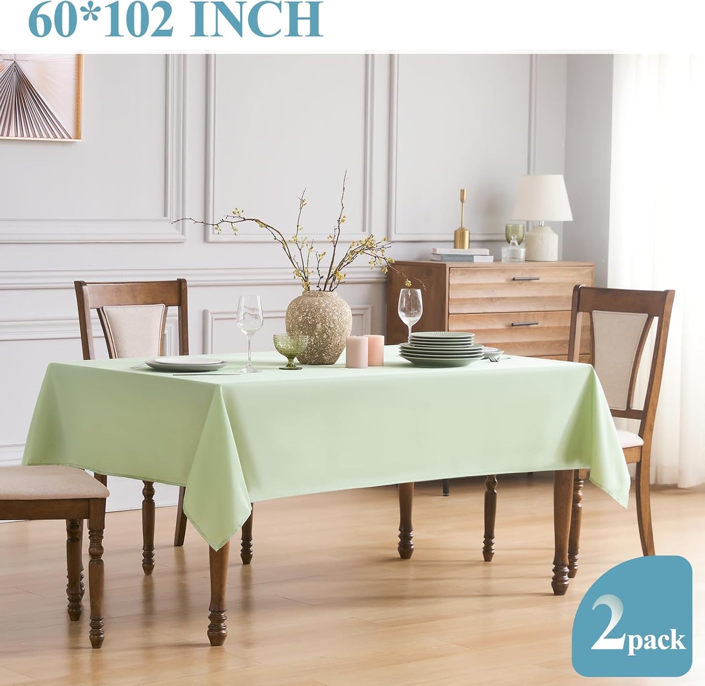 VidaFete Tablecloth 2 Pack 60 * 102inch Rectangle Table Cloth Polyester, Stain Wrinkle Resistant Polyester Dining Table Cover for Kitchen Dinning Party Wedding Tabletop Buffet Decoration(Sagegreen)