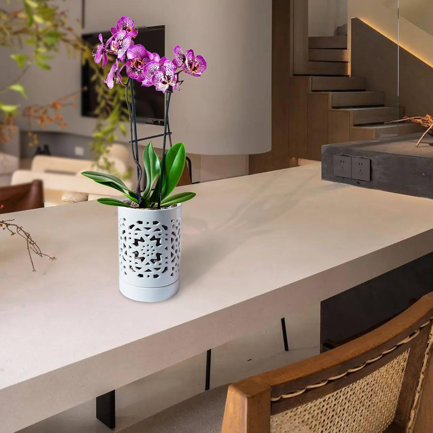 Orchid Pot 4 Inch, Orchid Pots with Holes & Saucers for Repotting Orchid, Breathable Slotted Flower Plant Nursery Pot White