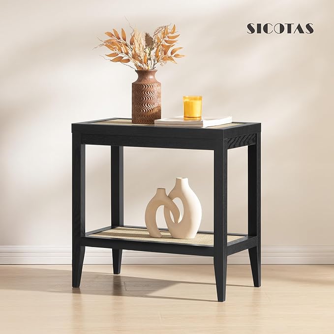 SICOTAS Rattan Nightstand Bedside Table - Image 8