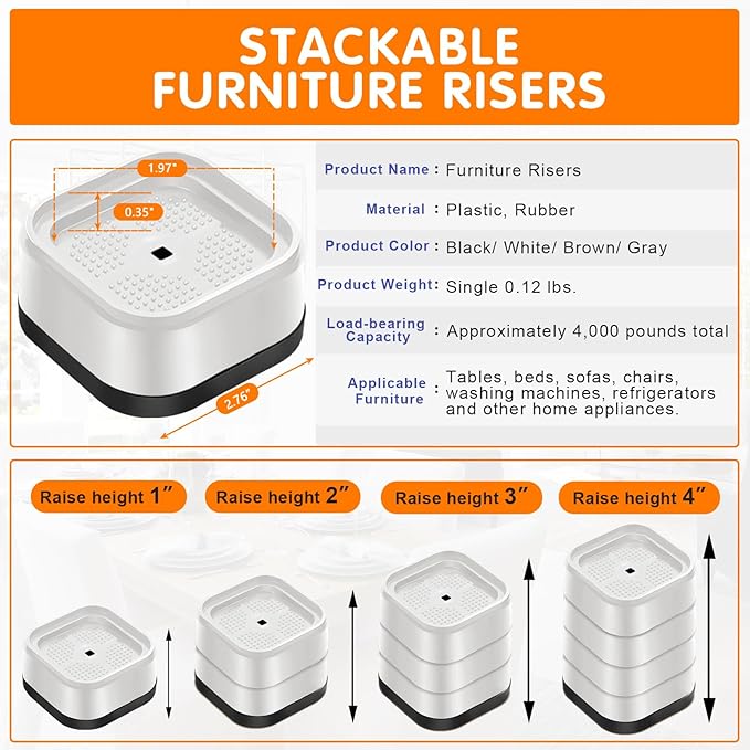 shouwuhho 12 Pack Furniture Risers Adjustable Bed Risers Heavy Duty Lifts - Image 2