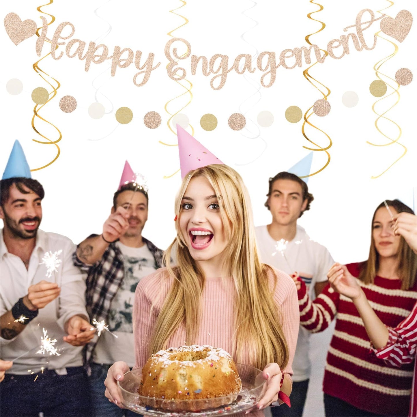 Champagne-Gold Fall Boho Happy-Engagement Party-Decorations - 21pcs Women She Said Yes Proposal Banner Streamers, Beige One Sweet Peach Paper Lanterns,Flower Tissue Pom Poms Fan Favors Decor Huglony