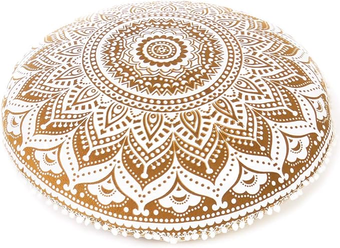 32" Brown White Floor Meditation Pillow Cushion Seating Throw Cover Hippie - Image 3