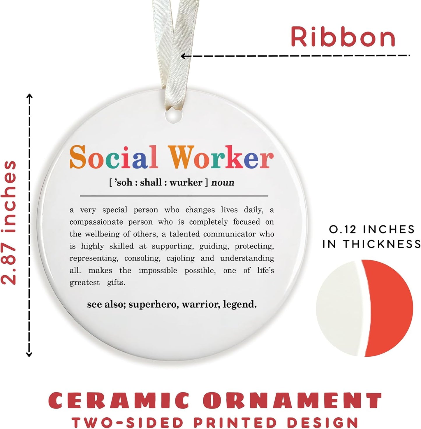 Pawzity Social Worker Christmas Ornament - Social Worker Gifts for Women - Ceramic Thank You Appreciation Ornament