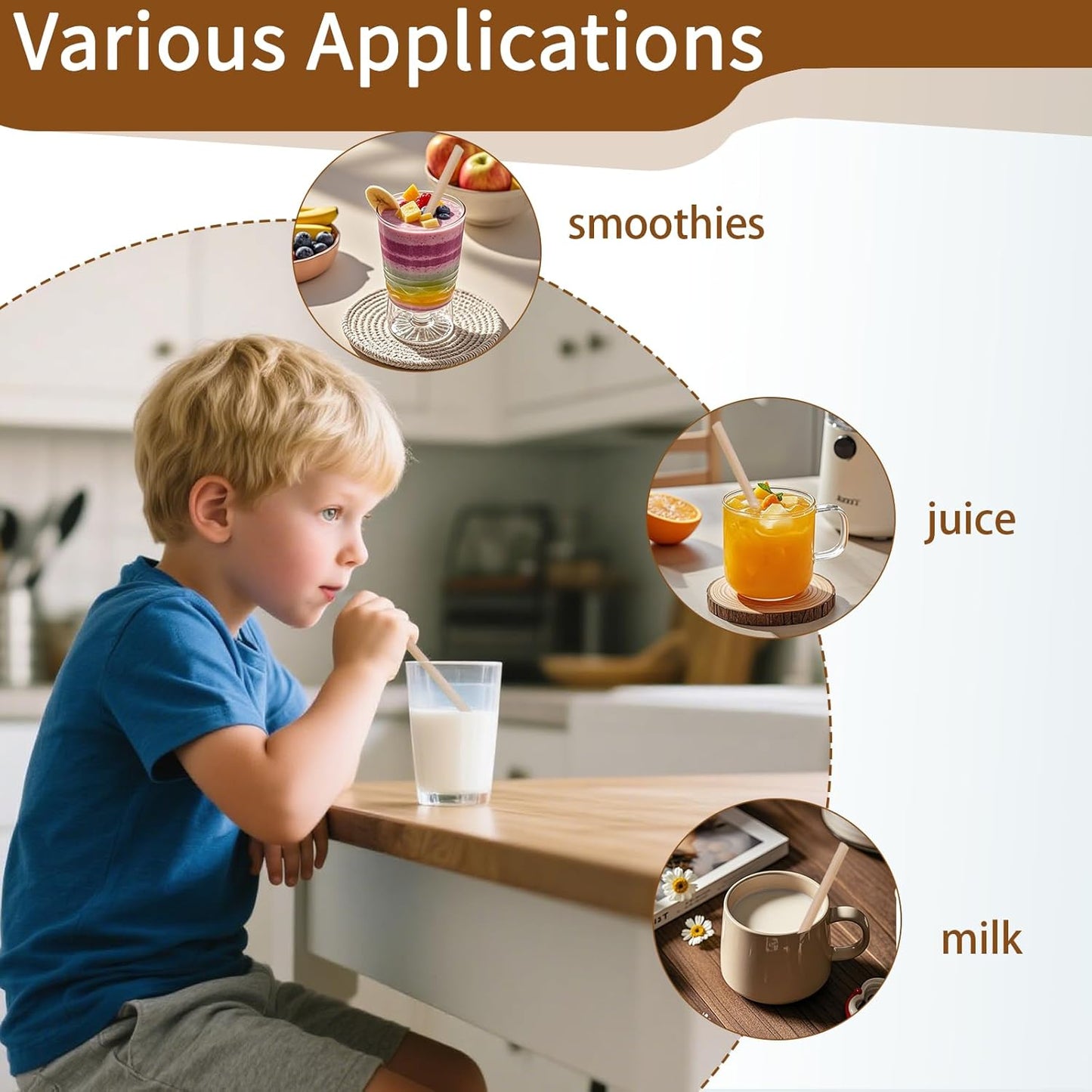 400 Pcs Sugarcane Straws Disposable, 5 In Drinking Agave Long Edible Compostable Biodegradable Cocktail Straws, Natural Brown Juice Coffee Tea Bulk Straw, Sturdy Straw for Drinks Home Restaurant