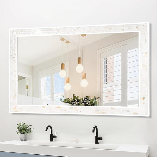 Tanmicoshomy 26 x 40 Inch Rectangle Bathroom Mirror, Natural Shell Framed by Tanmicoshomy