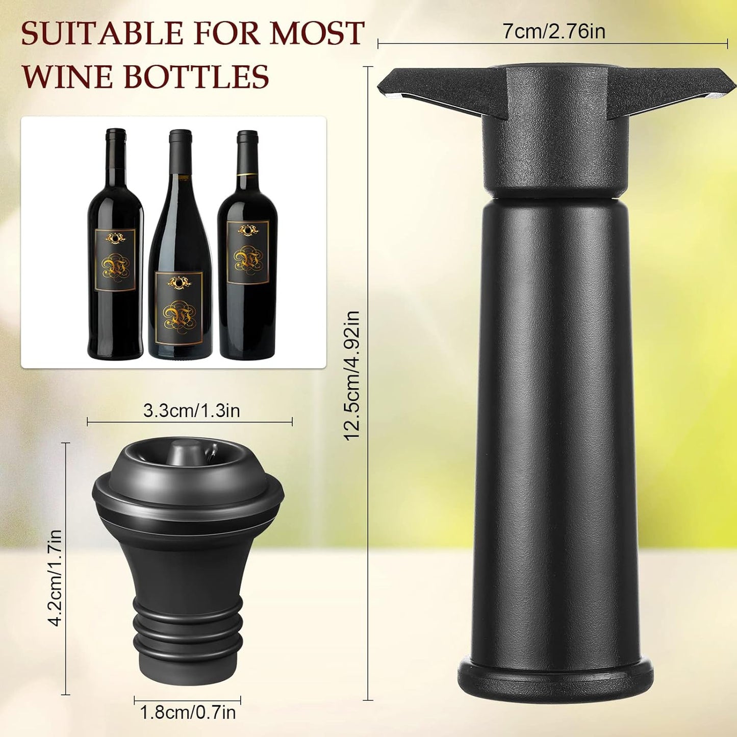 18 Pieces Wine Saver Pump with Vacuum Reusable Preserver Practical Wine Keeper Bottle Sealer Keep Fresh for Kitchen Office Home Adult Party Favor Supplies(Black)